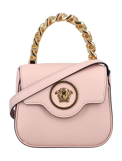 Versace Mini La Medusa Leather Top Handle Bag In Dusty Rose