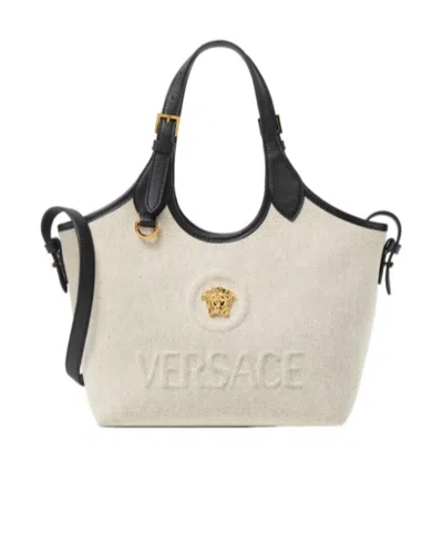 Versace La Medusa Mini Tote Bag In Brown