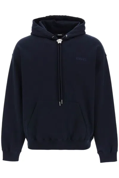 Versace La Medusa Navy Cotton Sweatshirt In Blue