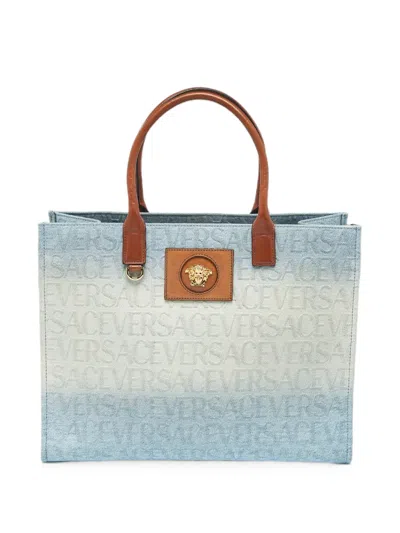 Pre-owned Versace La Medusa Ombre-design Tote Bag In Blue