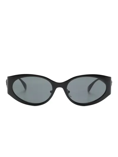 Versace La Medusa Oval-frame Sunglasses In Schwarz
