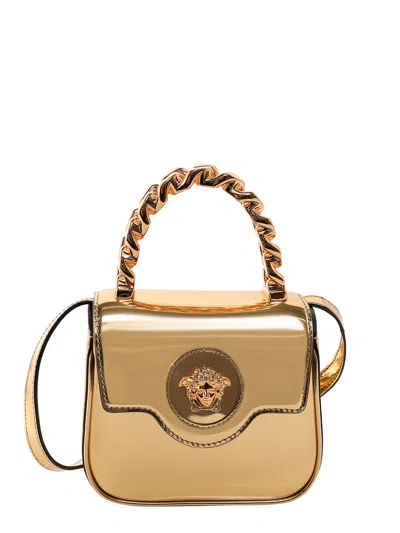 Versace La Medusa Patent Mini Bag In Gold