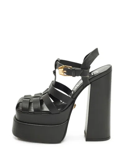 Pre-owned Versace La Medusa Platform Sandals In Black