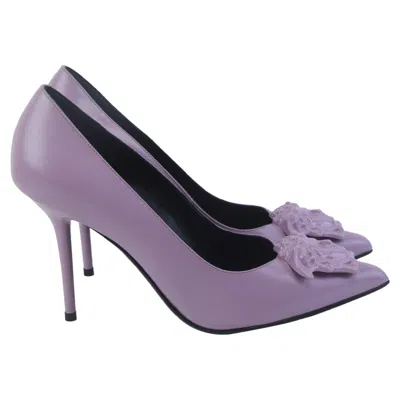 Versace La Medusa Pointed-toe Pumps In Purple Leather