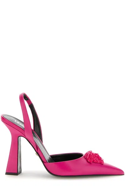 Versace La Medusa Pointed Toe Slingback Pumps In Pink