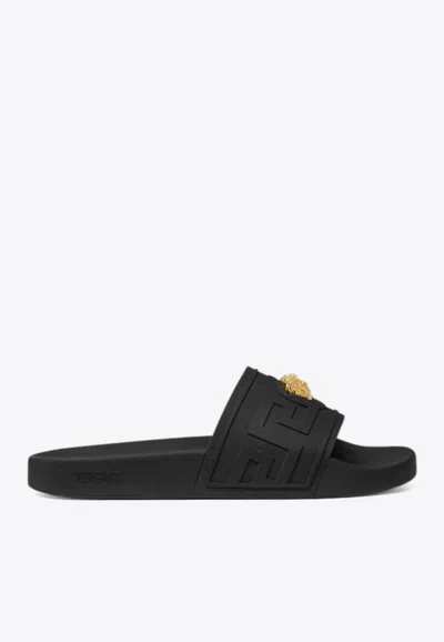 Versace La Medusa Pool Slides In Black