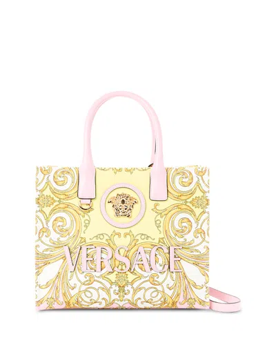 Versace La Medusa Printed & Embroidered Canvas Tote In Pink