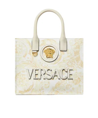 Versace La Medusa Printed Small Canvas Tote In Multi