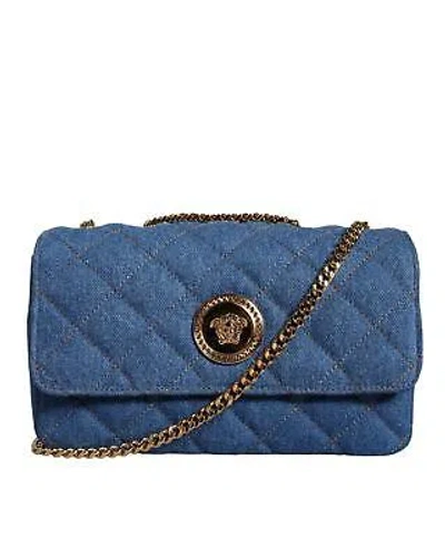 Pre-owned Versace La Medusa Quilted Denim Crossbody Bag - Crossbody Bags - Blue -size