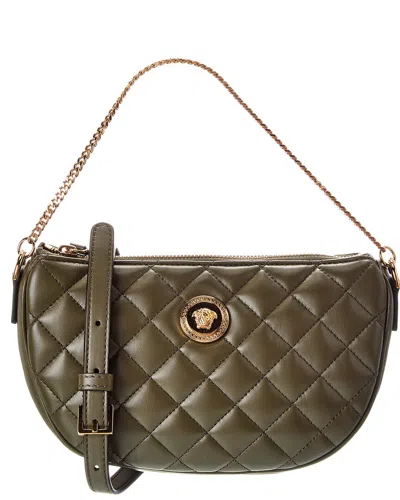 Versace La Medusa Quilted Leather Shoulder Bag In Green