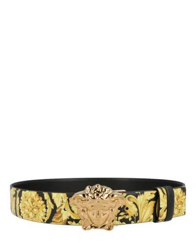 Versace La Medusa Reversible Leather Belt Man Belt Multicolored Size 39.5 Calfskin In Fantasy