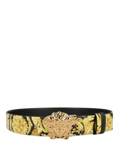 Versace La Medusa Reversible Leather Belt Man Belt Multicolored Size 39.5 Calfskin In Fantasy