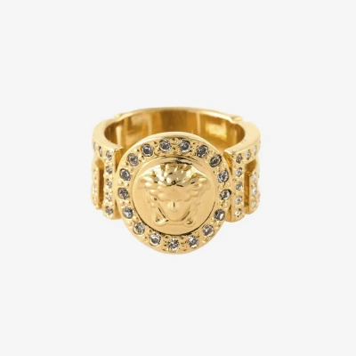 Versace La Medusa Ring With Crystals In Golden