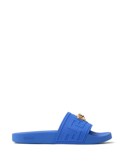 Versace La Medusa Rubber Sliders In Blue