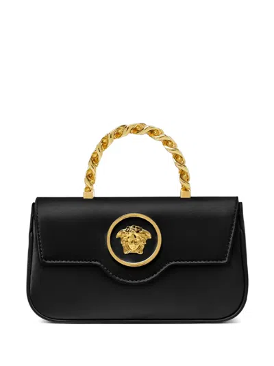 Versace La Medusa Foldover Shoulder Bag In Black