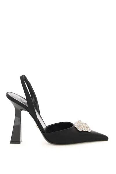 Versace 'la Medusa' Satin Slingback In Black