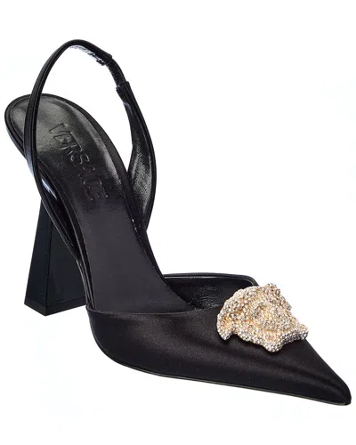 Versace La Medusa Satin Slingback Pump In Black