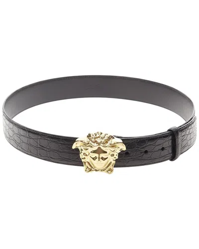 Pre-owned Versace La Medusa Scaled Leather Belt (authentic Pre-loved)