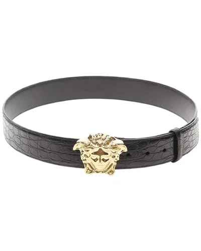 Pre-owned Versace La Medusa Scaled Leather Belt (authentic Pre-loved)