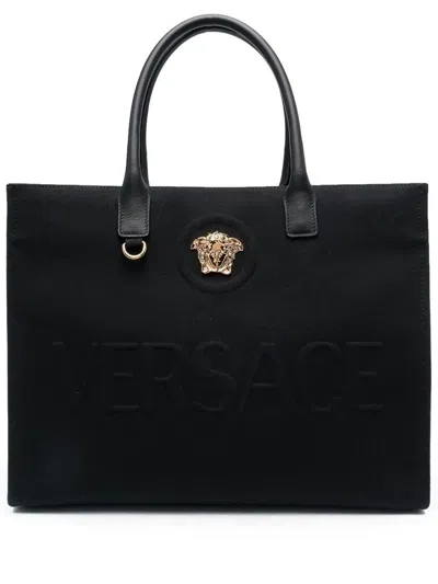 Versace La Medusa Shopper Bags In Black