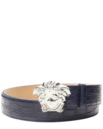 Pre-owned Versace La Medusa Silver Buckle Belt (authentic Pre-loved)