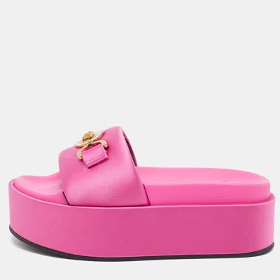 Pre-owned Versace La Medusa Size 36 Pink Satin Platform Sandals