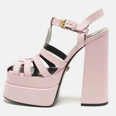 Pre-owned Versace La Medusa Size 40 Pink Leather Platform Sandals