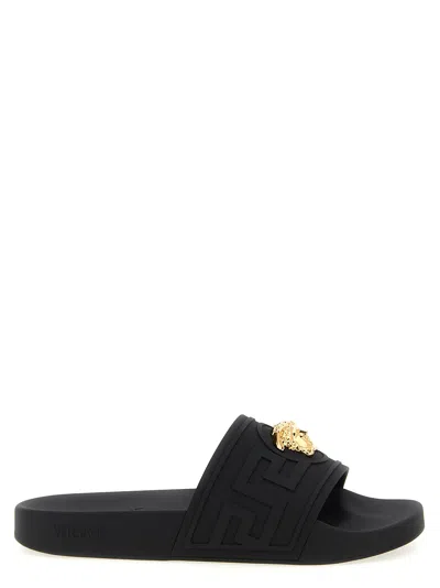 Versace Black Sandals With Medusa Plaque On The Front In Tech Fabric Man