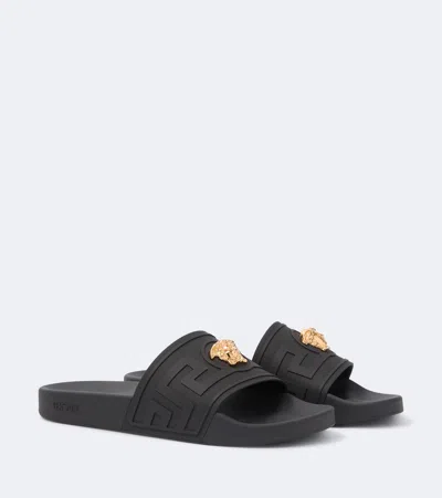 Versace Black Sandals With Medusa Plaque On The Front In Tech Fabric Man