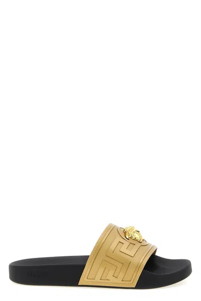 Versace 'la Medusa' Slides In Gold