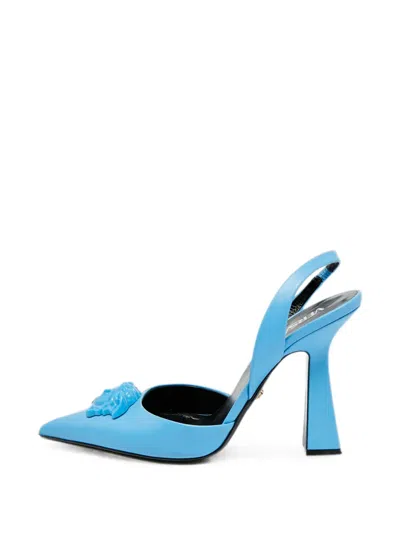 Pre-owned Versace La Medusa Slingback Pumps In Blue