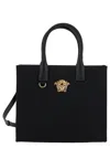 Versace 'la Medusa Small' Black Tote Bag With Leather Handles And Logo Detail In Canvas Woman