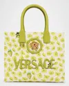 Versace La Medusa Small Flower Insect Canvas Tote Bag In Citron Multicolor