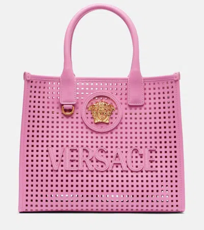 Versace La Medusa Small Leather Tote Bag In Pink