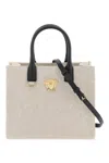 Versace Canvas La Medusa Small Tote Bag In Rope Black  Gold (beige)