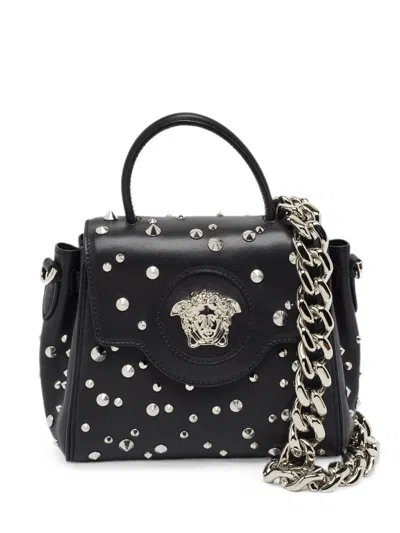 Pre-owned Versace La Medusa Studded Tote Bag In Black
