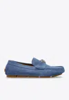 Versace La Medusa Suede Driver Shoes In Blue