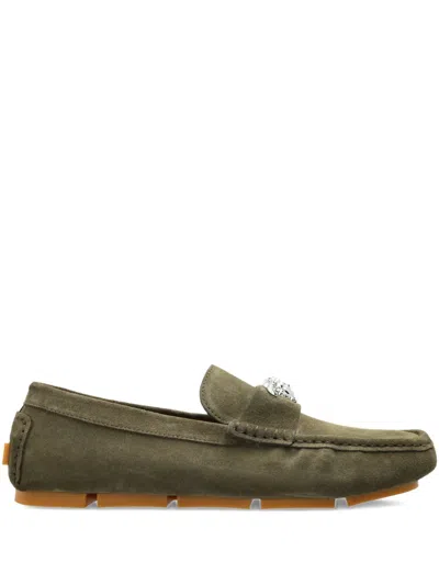 Versace La Medusa Suede Loafers In Green