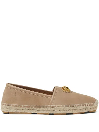 Versace La Medusa Suede Slippers In Brown