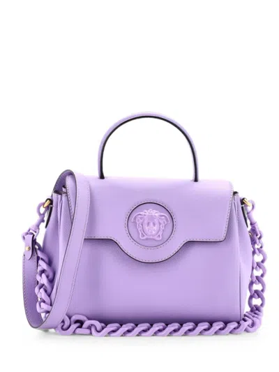 Pre-owned Versace La Medusa Top Handle Bag Leather Medium Satchel In Purple