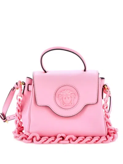 Pre-owned Versace La Medusa Top Handle Bag Leather Small Satchel In Pink