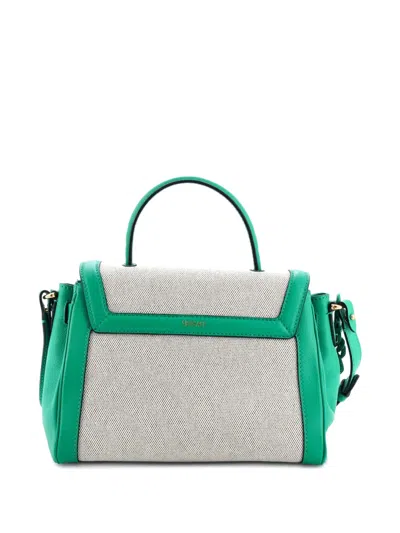 Pre-owned Versace La Medusa Top Handle Bag Leather With Canvas Medium Shoulder Bag In Green