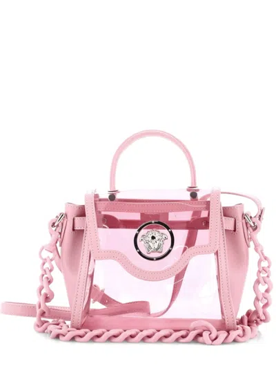 Pre-owned Versace La Medusa Top Handle Bag Pvc With Leather Small Satchel In Pink