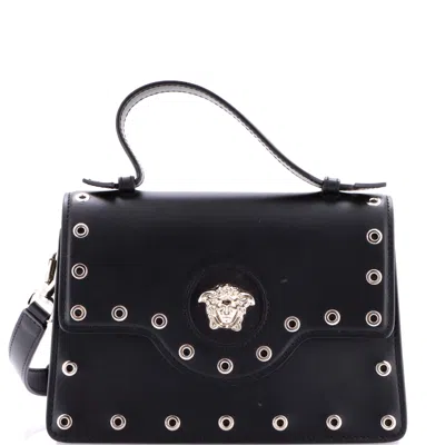 Versace La Medusa Top Handle Satchel Leather With Eyelet Detail Small In Black
