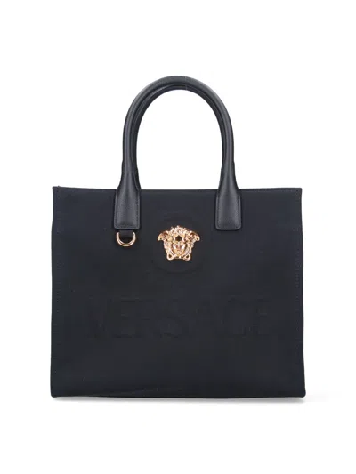 Versace La Medusa Shopping Bag In Black