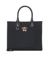 Versace La Medusa Mini Canvas Tote Bag In Nero+oro