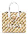 Versace Women's Canvas Small Chain Stripes La Medusa Shopping Bag In White