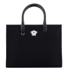 Versace La Medusa Tote Embossed Canvas Large In Black