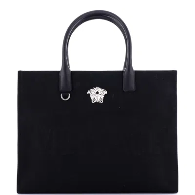 Versace La Medusa Tote Embossed Canvas Large In Black