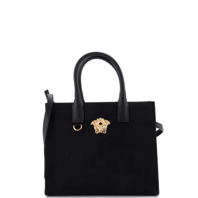 Versace La Medusa Tote Embossed Canvas Small In Black